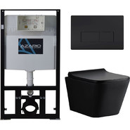 Инсталляция с подвесным безободковым унитазом Azario Teramo AZ-8010-1000+AZ-052-MB+AZ-8200-0092/AZ-P58-0190, черный матовый фото 