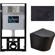 Инсталляция с подвесным безободковым унитазом Azario Teramo AZ-8010-1000+AZ-053E-R-MB SP+AZ-8200-0013, черный матовый, Цвет производителя: чёрный матовый фото 