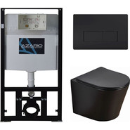 Инсталляция с подвесным безободковым унитазом Azario Teramo AZ-8010-1000+AZ-053E-R-MB SP+AZ-8200-0092/AZ-P58-0190, черный матовый фото 
