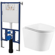 Инсталляция с подвесным унитазом комплект: Loranto 4501 с подвесным безободковым унитазом Azario Fonti AZ-402W сиденье микролифт фото 