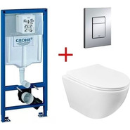 Инсталляция с подвесным унитазом комплект: Grohe Rapid SL 38772001 с подвесным безободковым унитазом Azario Gloria AZ-2003 сиденье микролифт, крепление, кнопка смыва хром, Цвет производителя: белый фото 