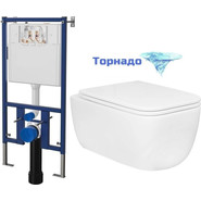 Инсталляция с подвесным унитазом комплект: Loranto 4501 с подвесным безободковым унитазом Azario Flavia AZ-0076-UQ1 сиденье микролифт (Система смыва торнадо) фото 