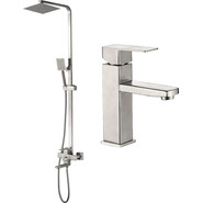 Душевой комплект Haiba: Душевая стойка HB24803 + смеситель для раковины HB10803, цвет нержавеющая сталь фото 