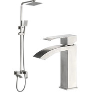 Душевой комплект Haiba: Душевая стойка HB24815 + смеситель для раковины HB10815, цвет сталь фото 