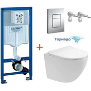 Инсталляция с подвесным унитазом комплект: Grohe Rapid SL 38772001 с подвесным безободковым унитазом Aquatek Европа AQ1900T-00 сиденье микролифт, крепление, кнопка смыва хром (Система смыва торнадо), Цвет производителя: белый фото 2