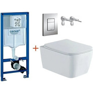 Инсталляция с подвесным унитазом комплект: Grohe Rapid SL 38772001 с подвесным безободковым унитазом Aquatek Либра AQ1148N-00 сиденье микролифт, крепление, кнопка смыва хром фото 2