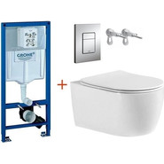 Инсталляция с подвесным унитазом комплект: Grohe Rapid SL 38772001 с подвесным безободковым унитазом Aquatek Европа AQ1106-00 сиденье микролифт, крепление, кнопка смыва хром, Цвет производителя: белый фото 2