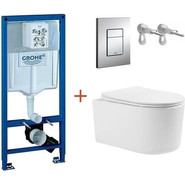 Инсталляция с подвесным унитазом комплект: Grohe Rapid SL 38772001 с подвесным безободковым унитазом Aquatek Мия AQ2004-00 сиденье микролифт, крепление, кнопка смыва хром фото 2