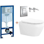 Инсталляция с подвесным унитазом комплект: Grohe Rapid SL 38772001 с подвесным безободковым унитазом Aquatek Лея AQ1199-00 сиденье микролифт, крепление, кнопка смыва хром фото 2