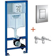 Инсталляция с подвесным унитазом комплект: Grohe Rapid SL 38772001 с подвесным безободковым унитазом Aquatek Либра AQ1148N-00 сиденье микролифт, крепление, кнопка смыва хром фото 4