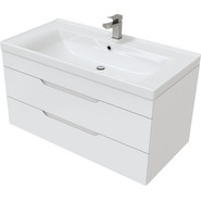 Тумба подвесная с раковиной Mirsant Soho quadro 100/2 см с доводчиком (раковина Deep 100), белый фото 