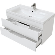 Тумба подвесная с раковиной Mirsant Soho quadro 100/2 см с доводчиком (раковина Deep 100), белый фото 4