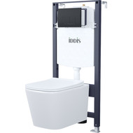Инсталляция с подвесным унитазом комплект: Iddis Basic BASBI02i73, сиденье микролифт, кнопка смыва чёрная фото 