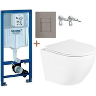 Инсталляция с подвесным унитазом комплект: Grohe Rapid SL с подвесным безободковым унитазом BelBagno Uno BB3105CHR/SC сиденье микролифт, крепление, кнопка смыва графит, Цвет производителя: графит фото 