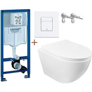 Инсталляция с подвесным унитазом комплект: Grohe Rapid SL 38772001+38732SH0-М с подвесным безободковым унитазом Azario Gloria AZ-2003 сиденье микролифт, крепление, кнопка смыва белый матовый, Цвет производителя: белый матовый фото 