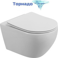 Унитаз подвесной безободковый Cezares Stream-Tor CZR-2426-TH-TOR/SC с тонкой крышкой микролифт (Система смыва торнадо) фото 