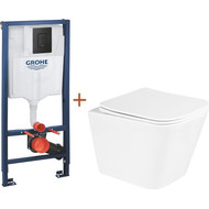 Инсталляция с подвесным унитазом комплект: Grohe Solido 38811KF0 с подвесным безободковым унитазом BelBagno Due BB3103CHR/SC сиденье микролифт, крепление, кнопка смыва чёрная матовая, Цвет производителя: чёрный матовый фото 