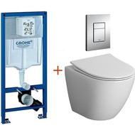 Инсталляция с подвесным унитазом комплект: Grohe Rapid SL 38772001 с подвесным безободковым унитазом Niagara Vista NG-9301 сиденье микролифт, крепление, кнопка смыва хром фото 