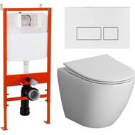 Инсталляция с подвесным унитазом комплект: BelBagno BB026/BB042BL с подвесным безободковым унитазом Niagara Vista NG-9301 сиденье микролифт, крепление, кнопка смыва белый глянцевый фото 