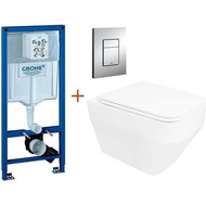 Инсталляция с подвесным унитазом комплект: Grohe Rapid SL 38772001 с подвесным безободковым унитазом Azario Moneo AZ-0062 сиденье микролифт, крепление, кнопка смыва хром фото 