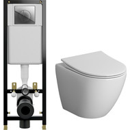 Инсталляция с подвесным унитазом комплект: Cersanit Black IN-BLACK-Cg-w с подвесным безободковым унитазом Niagara Vista NG-9301 сиденье микролифт, крепление, кнопка смыва хром фото 