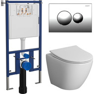 Инсталляция с подвесным унитазом комплект: Loranto 4501 с подвесным безободковым унитазом Niagara Vista NG-9301 сиденье микролифт, кнопка смыва хром глянцевый фото 