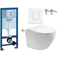 Инсталляция с подвесным унитазом комплект:  Grohe Rapid SL с подвесным безободковым унитазом Aquatek Европа AQ1900-00 сиденье микролифт, крепление, кнопка смыва белый матовый, Цвет производителя: белый матовый фото 