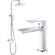 Душевой комплект Haiba: Душевая стойка HB24505-8 + смеситель для раковины HB10505-8, цвет белый/хром фото 