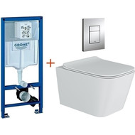 Инсталляция с подвесным унитазом комплект: Grohe Rapid SL 38772001 с подвесным унитазом Sole Cube pro сиденье микролифт, крепление, кнопка смыва хром фото 