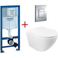 Инсталляция с подвесным унитазом комплект: Grohe Rapid SL 38772001 с подвесным безободковым унитазом Azario Grado AZ-0046 SP сиденье микролифт, крепление, кнопка смыва хром, Цвет производителя: хром фото 