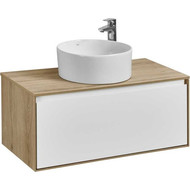Тумба подвесная со столешницей Акватон Либерти 90 см 1A279901LYC70, дуб эльвезия/белый глянец фото 