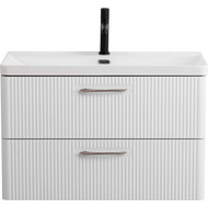 Тумба подвесная с раковиной BelBagno DUE-800-2C-SO-BM-P 80 см (2 ручки сатин) белый металлик, Цвет фасада: Белый металлик фото 