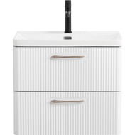 Тумба подвесная с раковиной BelBagno DUE-500-2C-SO-BL-P 50 см (2 ручки сатин) Bianco Lucido, Цвет фасада: Bianco Lucido фото 