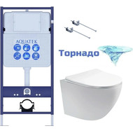 Инсталляция с подвесным унитазом комплект: Aquatek Set INS-0000012 с подвесным безободковым унитазом Европа AQ1900T-00 сиденье микролифт (система смыва торнадо) фото 