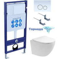 Инсталляция с подвесным унитазом комплект: Aquatek Set INS-0000012 с подвесным безободковым унитазом Европа AQ1900T-00 сиденье микролифт, крепление, кнопка смыва белая (система смыва торнадо) фото 