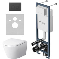 Инсталляция с подвесным унитазом комплект: Am.Pm ErgoFit FlashClean IS110138.741701 с подвесным безободковым унитазом, сиденье микролифт, кнопка смыва чёрная фото 