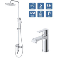 Душевой комплект BelBagno: Душевая стойка AURORA-VSCM-CRM + смеситель для раковины AURORA-LVM-CRM-W0 (Новинка 2025) фото 