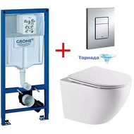 Инсталляция с подвесным унитазом комплект: Grohe Rapid SL 38772001 с подвесным безободковым унитазом Azario Grado AZ-0046-UQ1 сиденье микролифт, крепление, кнопка смыва хром (система смыва Торнадо) фото 