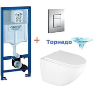 Инсталляция с подвесным унитазом комплект: Grohe Rapid SL 38772001 с подвесным безободковым унитазом Azario Trevi AZ-0093UQ3 TORNADO сиденье микролифт, крепление, кнопка смыва хром фото 