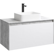 Тумба подвесная со столешницей Aqwella 5 Stars Mobi 100 см MOB0110BS/MOB0710W, бетон светлый/белый фото 