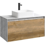 Тумба подвесная со столешницей Aqwella 5 Stars Mobi 100 см MOB0110BS/MOB0710DB, бетон светлый/дуб балтийский фото 