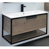 Тумба подвесная с раковиной Comforty Бонн 90 см, дуб тёмный фото 