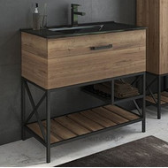 Тумба напольная с раковиной Comforty Бредфорд 90 см, дуб тёмный фото 