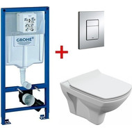 Инсталляция с подвесным унитазом комплект: Grohe Rapid SL 38772001 с подвесным унитазом Cersanit Carina XL Clean On MZ-CARINA-XL-COn-S-DL-E сиденье микролифт, крепление, кнопка смыва хром фото 