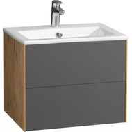 Тумба подвесная с раковиной Акватон Сохо 60 см 1A258001AJA00, графит/дуб веллингтон фото 