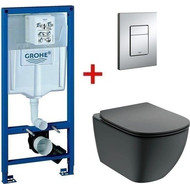 Инсталляция с подвесным унитазом комплект: Grohe Rapid SL 38772001 с подвесным унитазом Ideal Standard Silk Black Tesi AquaBlade T0079V3 сиденье микролифт, крепление, кнопка смыва хром фото 