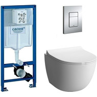 Инсталляция с подвесным унитазом комплект: Grohe Rapid SL 38772001 с подвесным унитазом Vitra Sento Rim-ex 7748B003-0075 сиденье микролифт, крепление, кнопка смыва хром фото 