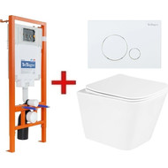 Инсталляция BelBagno BB002-80 с подвесным безободковым унитазом BelBagno Due BB3103CHR/SC (кнопка Sfera, белая) фото 