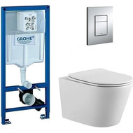 Инсталляция с подвесным унитазом комплект: Grohe Rapid SL 38772001 с подвесным безободковым унитазом Aquatek Вега AQ1905-00 сиденье микролифт, крепление, кнопка смыва хром, Цвет производителя: белый фото 