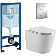 Инсталляция с подвесным унитазом комплект: Grohe Rapid SL 38772001 с подвесным безободковым унитазом Aquatek Вега AQ1904-00 сиденье микролифт, крепление, кнопка смыва хром, Цвет производителя: белый фото 